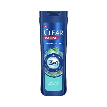 Clear Men 3'ü 1 Arada Şampuan & Duş Jeli Ferahlatıcı Mentol Etkisi Saç Yüz Vücut İçin 350 ml