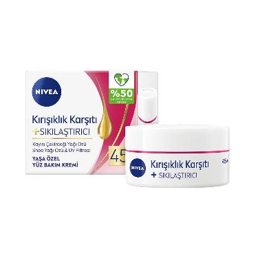 Nivea Kırışıklık Karşıtı + Sıkılaştırıcı 45+ Yaşa Özel Yüz Bakım Kremi 50 ml