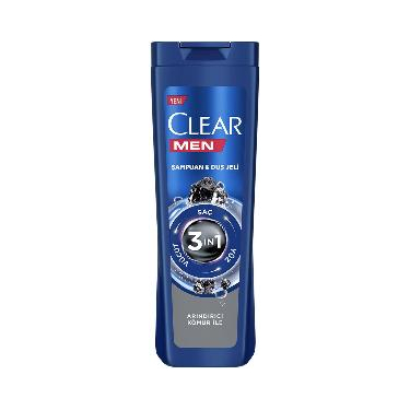 Clear Men 3'ü 1 Arada Şampuan & Duş Jeli Arındırıcı Kömür Saç Yüz Vücut İçin 350 ml