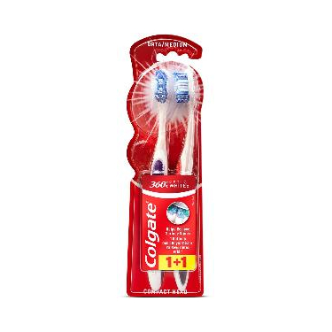 Colgate 360 Optik Beyaz Dil ve Yanak Temizleyicili Orta Beyazlatıcı Diş Fırçası 1+1